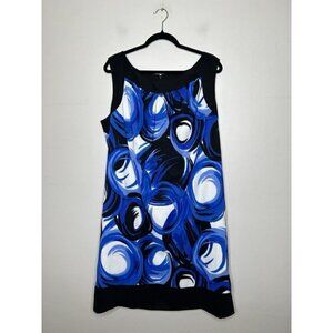 I.N Studio Sheath Dress Womens Blue White Abstract Art Sleeveless Chic Size 18W